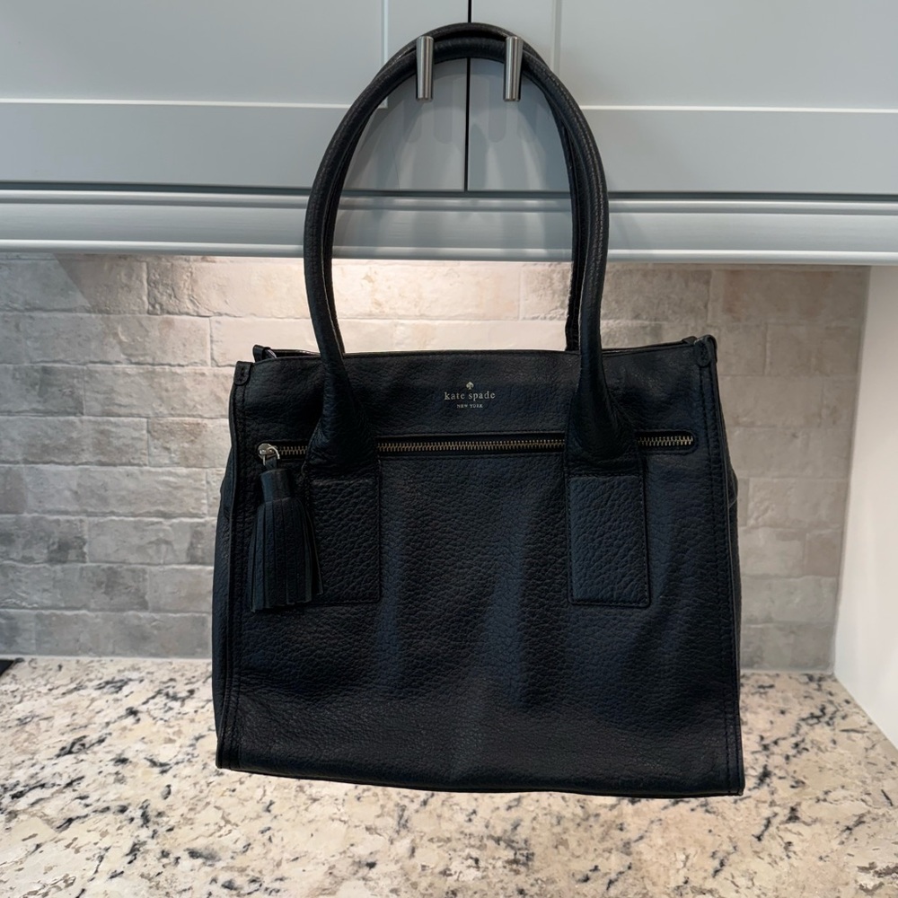 kate spade Black Leather Shoulder Tote with Tassel